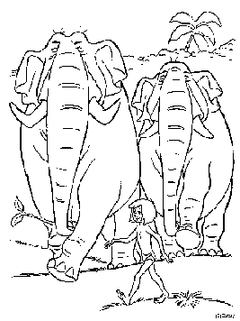 Maugli with elephants coloring page