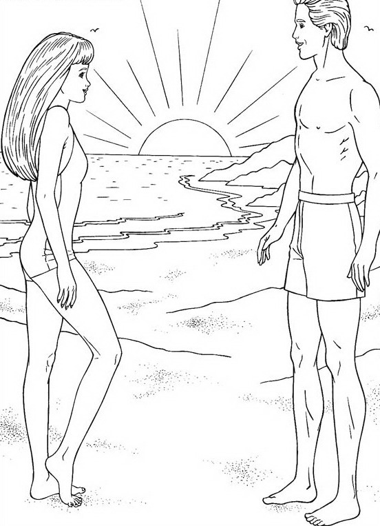 Barbie at the sea coloring page