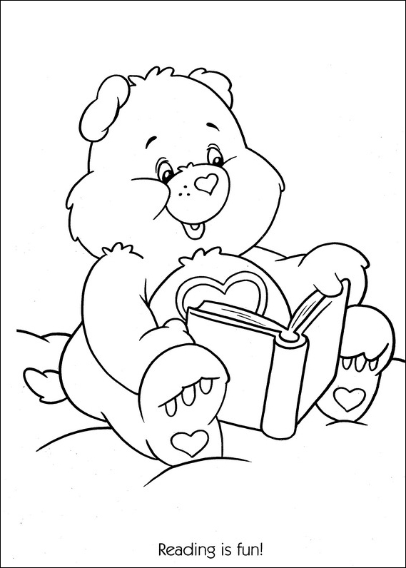 Care Bears reading is fun coloring page