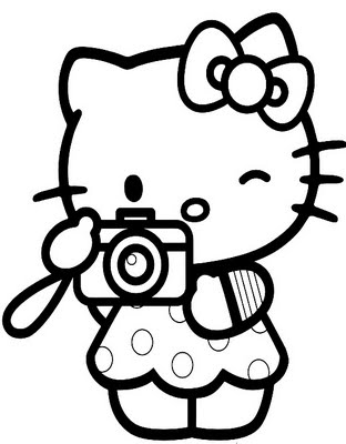 Hello Kitty take a photo coloring page