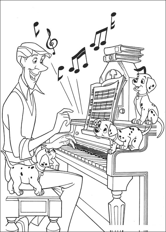 101 Dalmatians listen music coloring page
