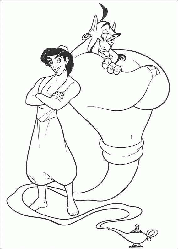 Aladdin and Djinni of the lamp coloring page