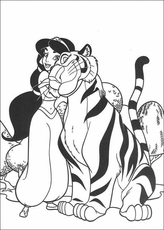 Aladdin princess and tiger coloring page