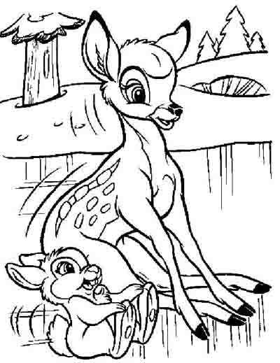 Disney Bambi and bunny coloring page
