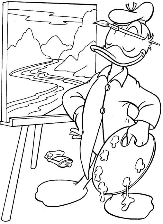 Donald duck painting coloring page