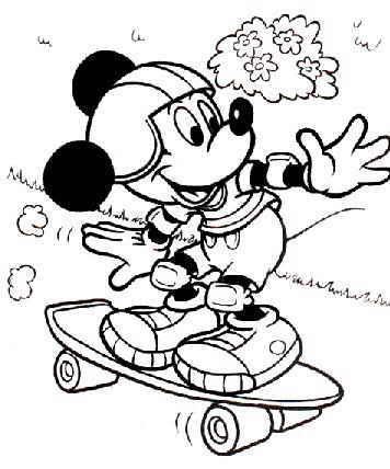 Mickey Mouse skateboarding coloring page