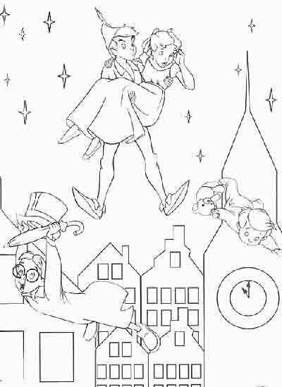 Peter Pan and city coloring page