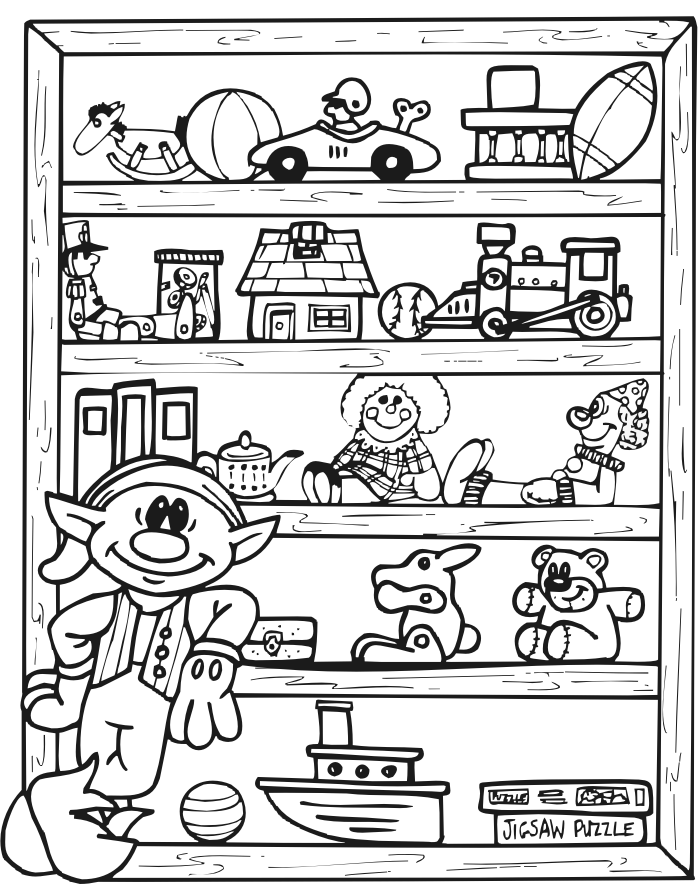 Christmas Elf with presents coloring page