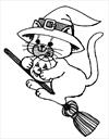 Halloween cat on broom coloring page