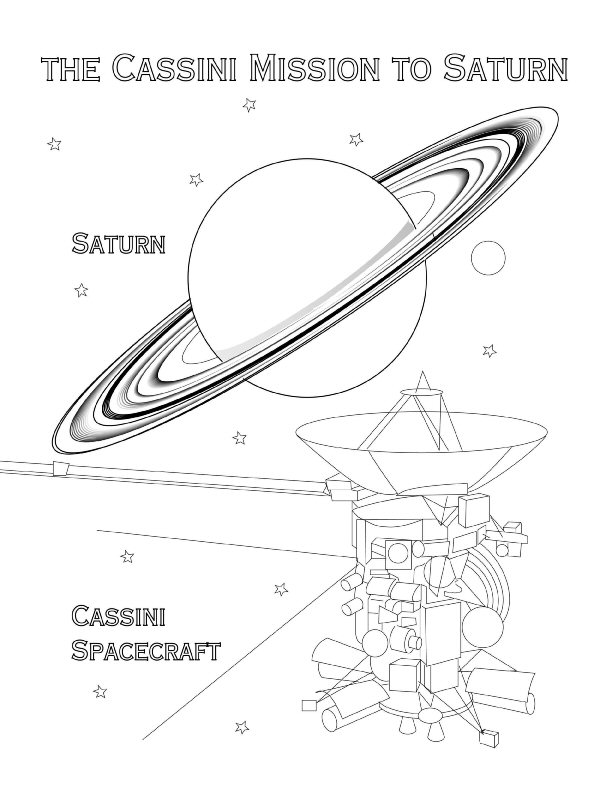 Cassini spacecraft mission to Saturn coloring page