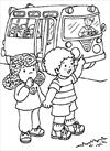 Girl and boy waiting for the bus coloring page
