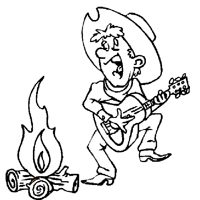 Cowboy playing guitar coloring page