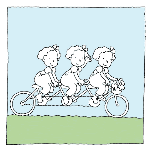 Girls triplets bike coloring page