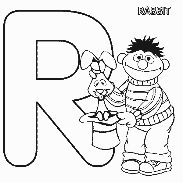 ABC letter R Rabbit Sesame Street Ernie coloring page
