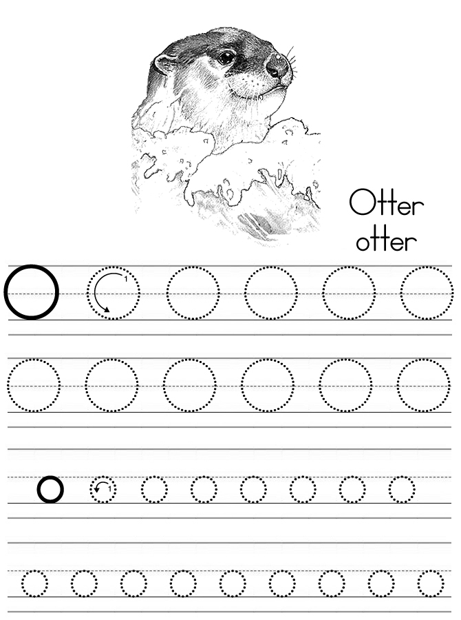 Alphabet ABC letter O Otter coloring page