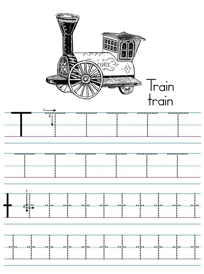 Alphabet ABC letter T Train coloring page