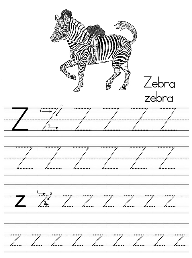 Alphabet ABC letter Z Zebra coloring page