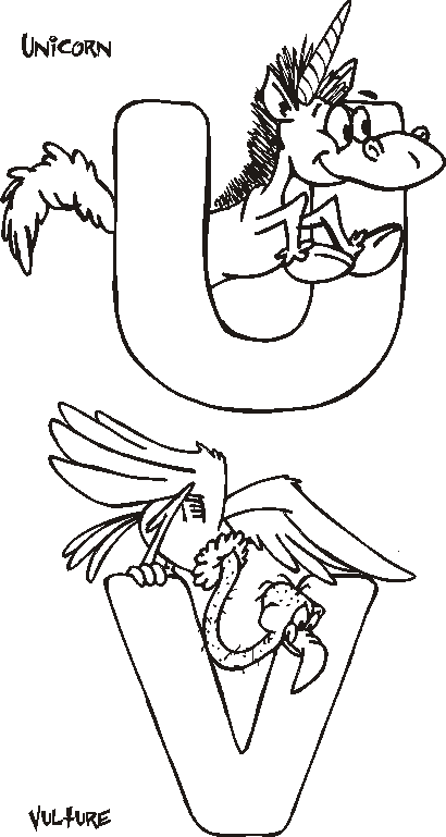 Letter U V coloring page